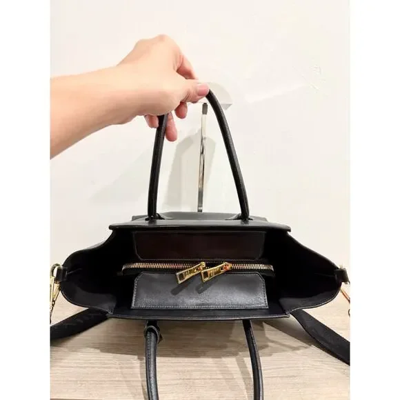 Prada Triangle Leather Medium Tote Shopper Handbag with Shoulder Strap Black - Picture 13 of 16